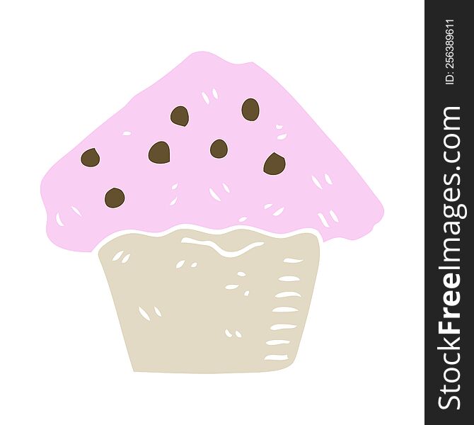 flat color illustration of a cartoon strawberry muffin