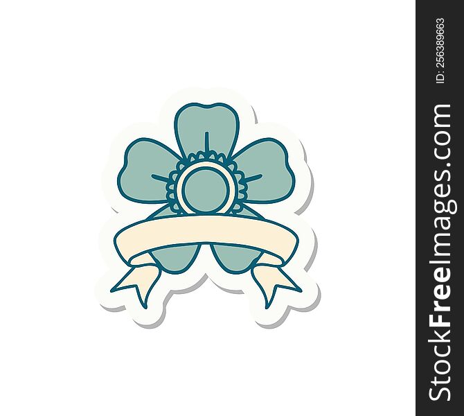 tattoo style sticker with banner of a flower