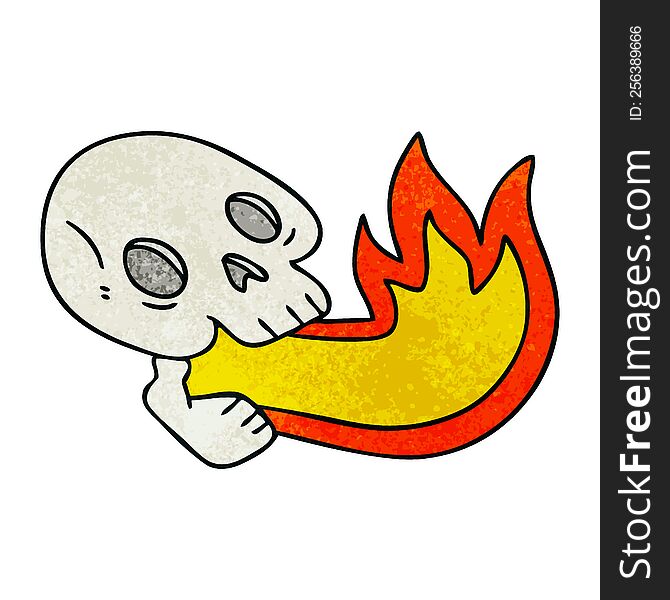 fire breathing hand drawn quirky cartoon skull. fire breathing hand drawn quirky cartoon skull
