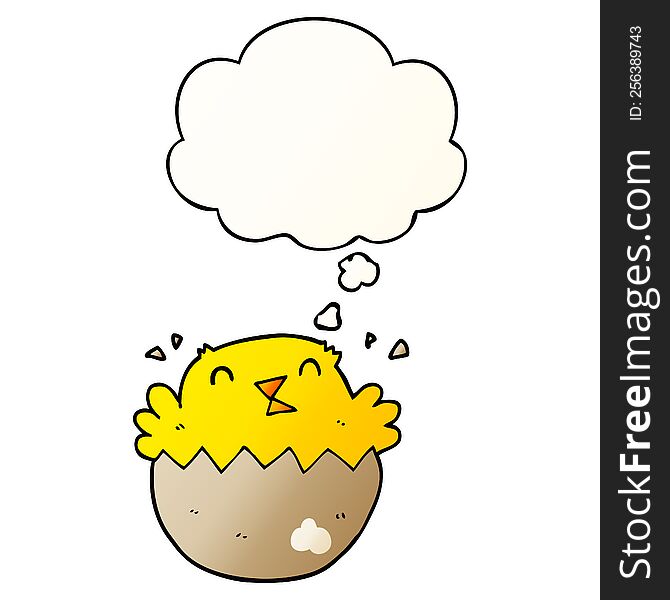 cartoon hatching chick with thought bubble in smooth gradient style
