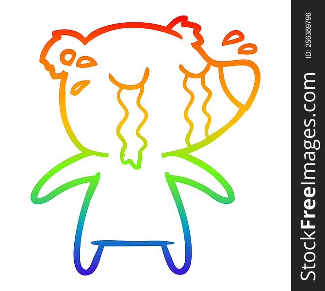 Rainbow Gradient Line Drawing Cartoon Crying Polar Bear