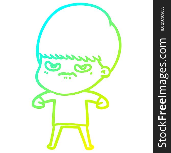 Cold Gradient Line Drawing Cartoon Angry Boy