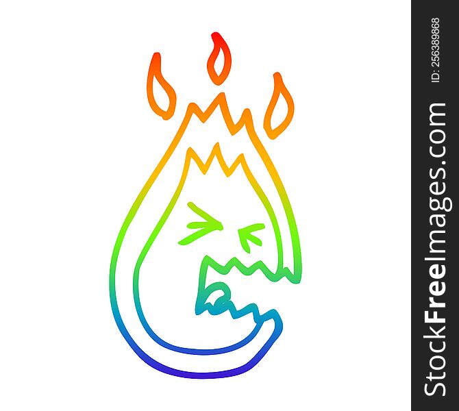 Rainbow Gradient Line Drawing Cartoon Hot Angry Flame