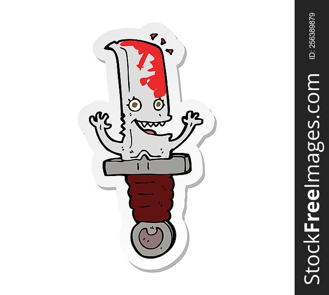 Sticker Of A Crazy Cartoon Knife Character