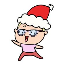 Line Drawing Of A Happy Woman Wearing Spectacles Wearing Santa Hat Royalty Free Stock Photos