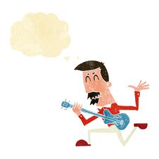 Cartoon Man Playing Electric Guitar With Thought Bubble Stock Image