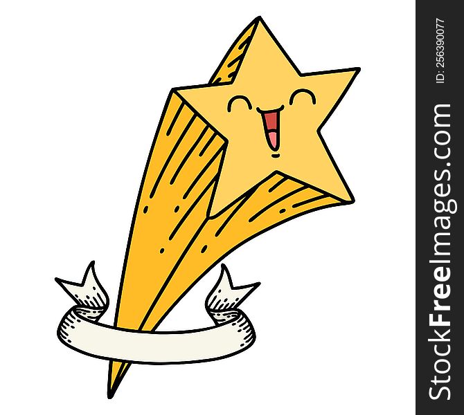 scroll banner with tattoo style shooting star