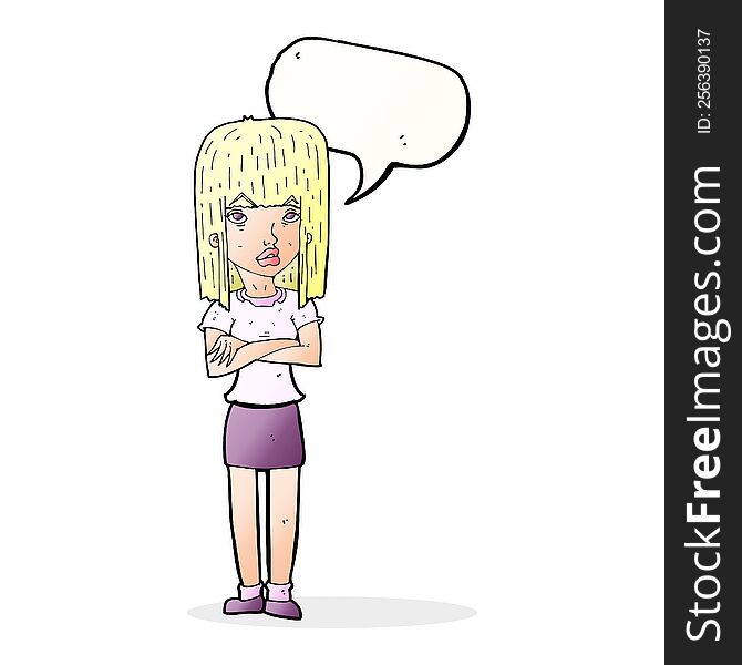 Cartoon Woman Standing With Speech Bubble