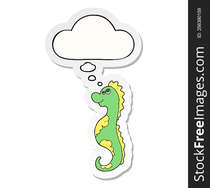 Cartoon Sea Horse And Thought Bubble As A Printed Sticker