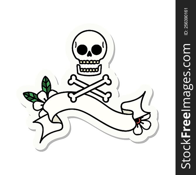 Tattoo Sticker With Banner Of Cross Bones