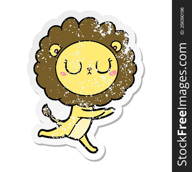 distressed sticker of a cartoon running lion
