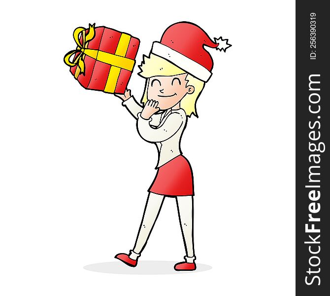 cartoon woman with present