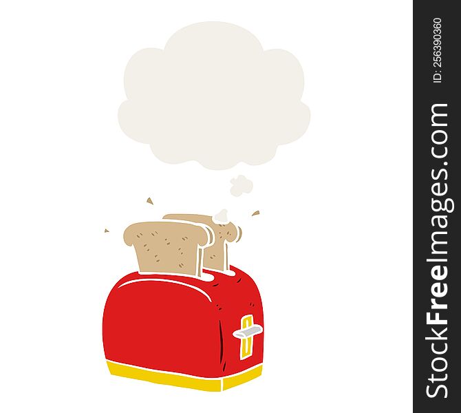 cartoon toaster with thought bubble in retro style