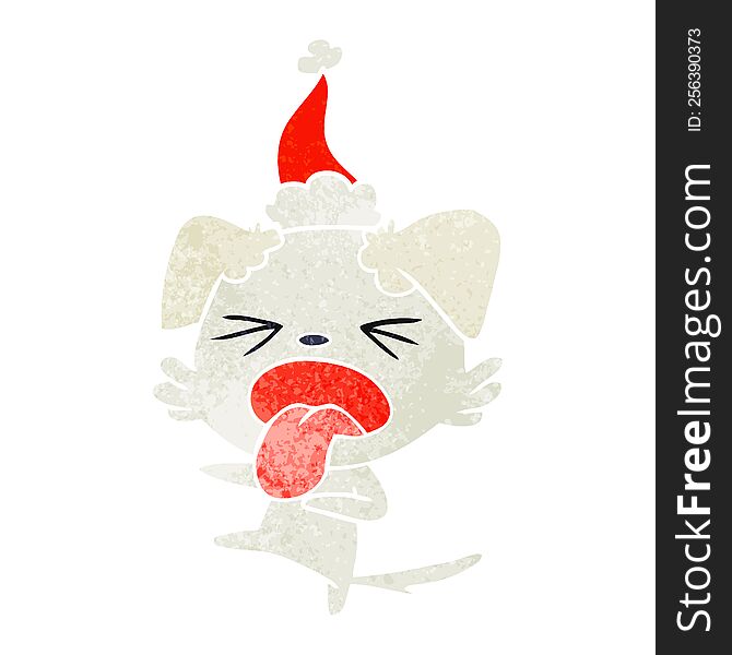 Retro Cartoon Of A Disgusted Dog Wearing Santa Hat