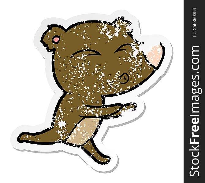 Distressed Sticker Of A Cartoon Running Bear