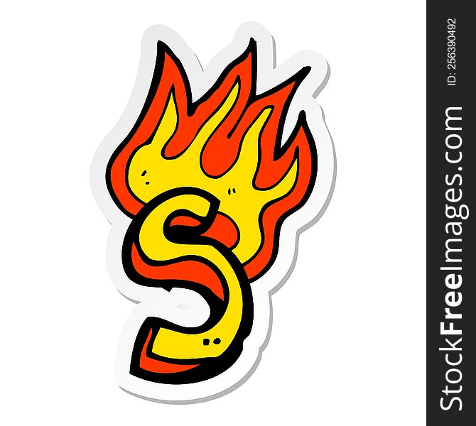 Sticker Of A Cartoon Flaming Letter