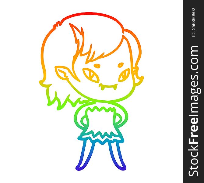 Rainbow Gradient Line Drawing Vampire Girl In Dress