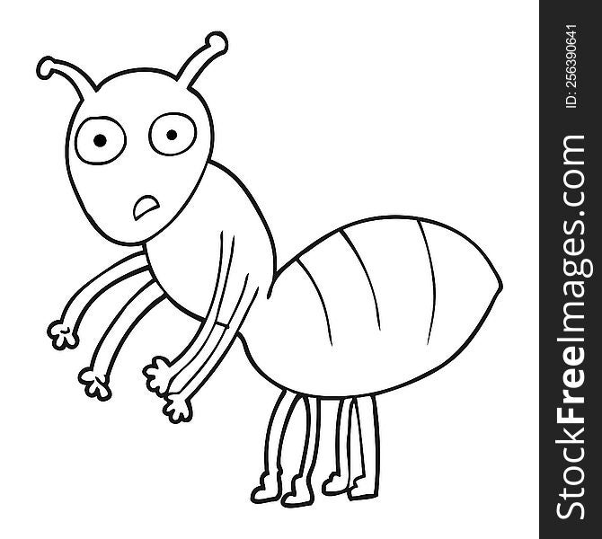 freehand drawn black and white cartoon ant