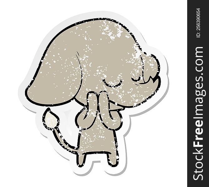Distressed Sticker Of A Cartoon Smiling Elephant