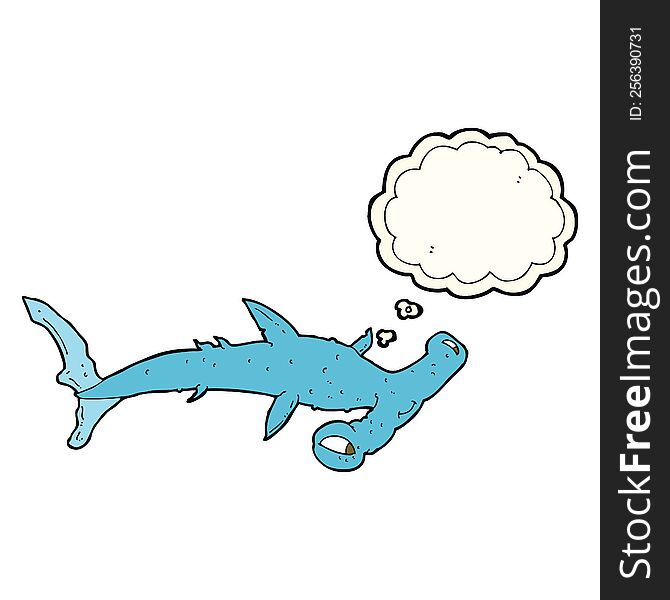 cartoon hammerhead shark with thought bubble