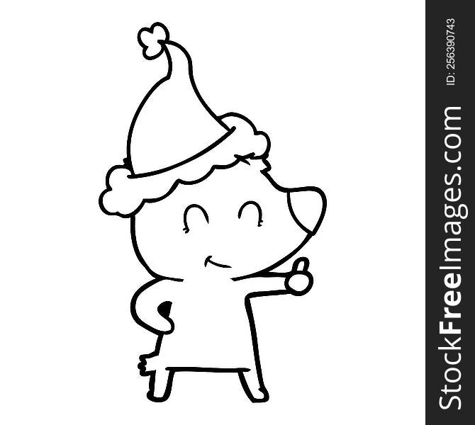 Female Bear Line Drawing Of A Wearing Santa Hat