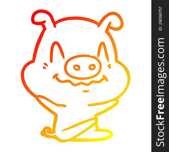 Warm Gradient Line Drawing Nervous Cartoon Pig Sitting