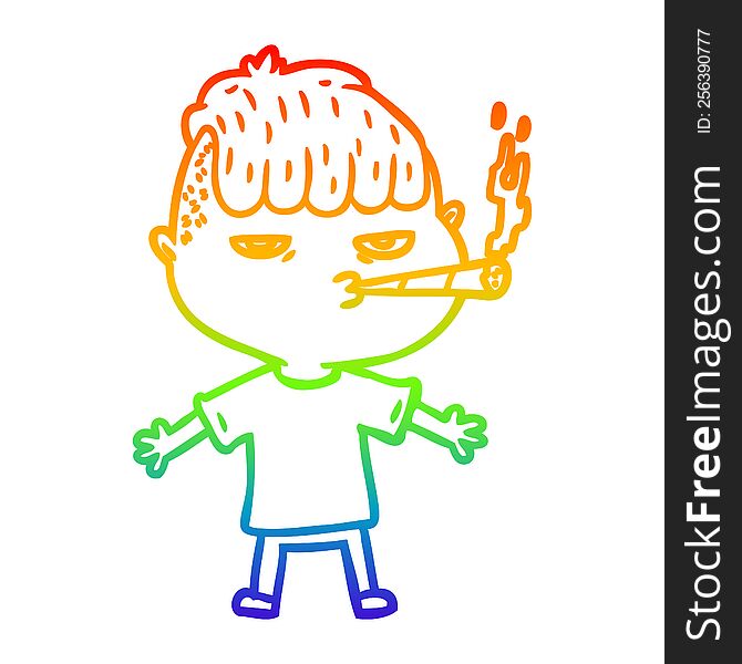 rainbow gradient line drawing of a cartoon man smoking