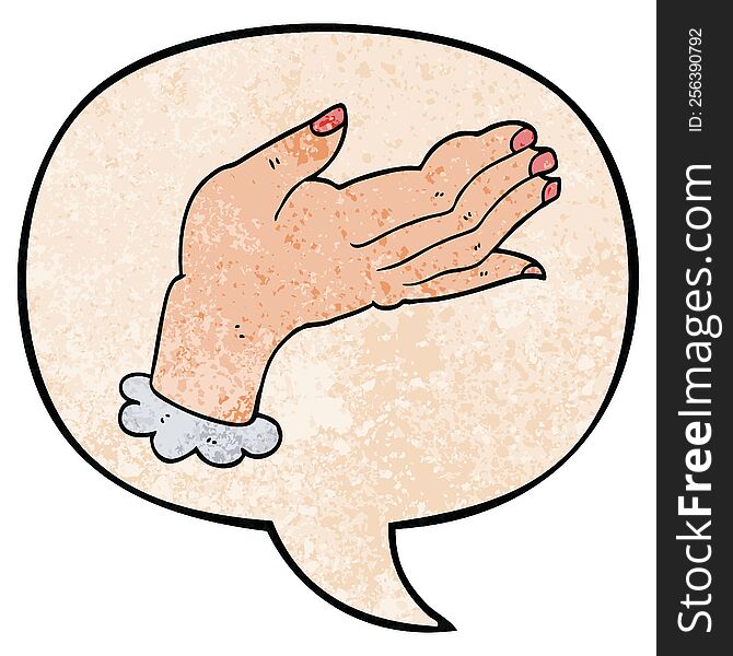 Cartoon Hand And Speech Bubble In Retro Texture Style