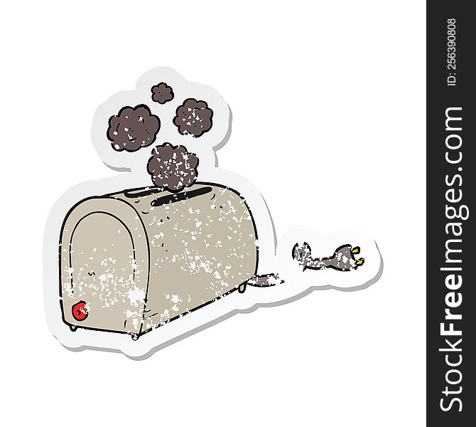 Retro Distressed Sticker Of A Cartoon Toaster Smoking