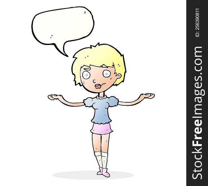 cartoon woman spreading arms with speech bubble