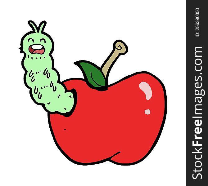 Cartoon Bug Eating Apple