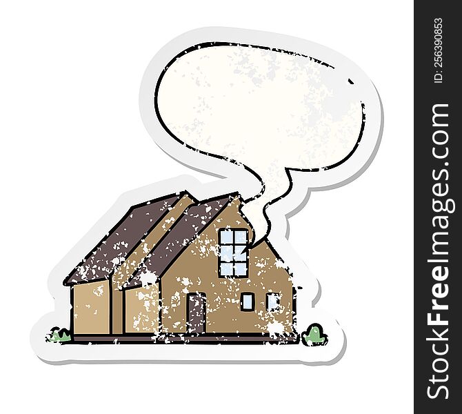 Cartoon House And Speech Bubble Distressed Sticker