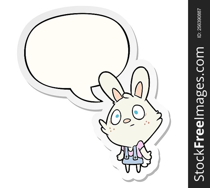 cute cartoon rabbit shrugging shoulders with speech bubble sticker