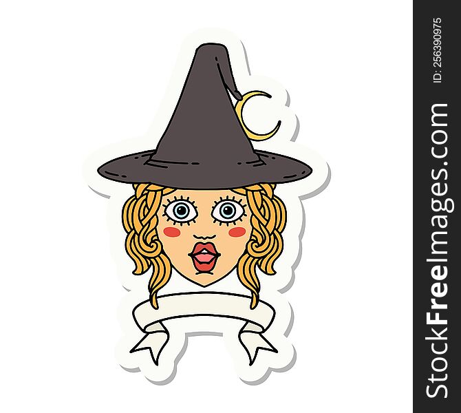 Human Witch Character With Banner Sticker