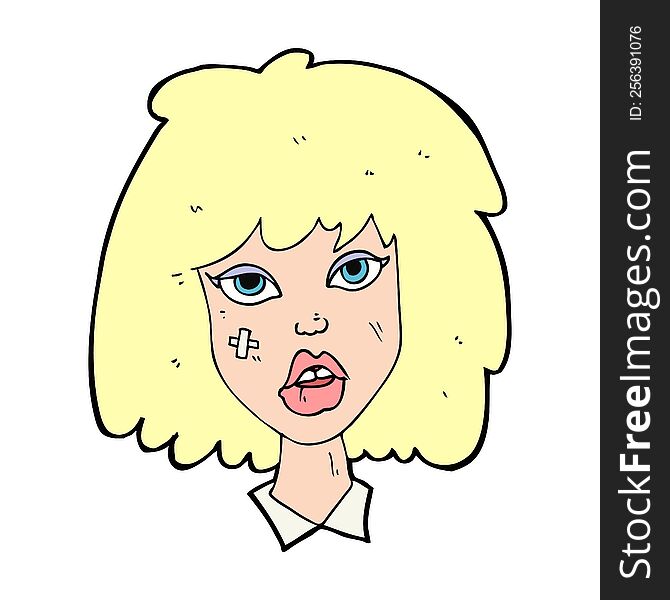 cartoon woman with bruised face