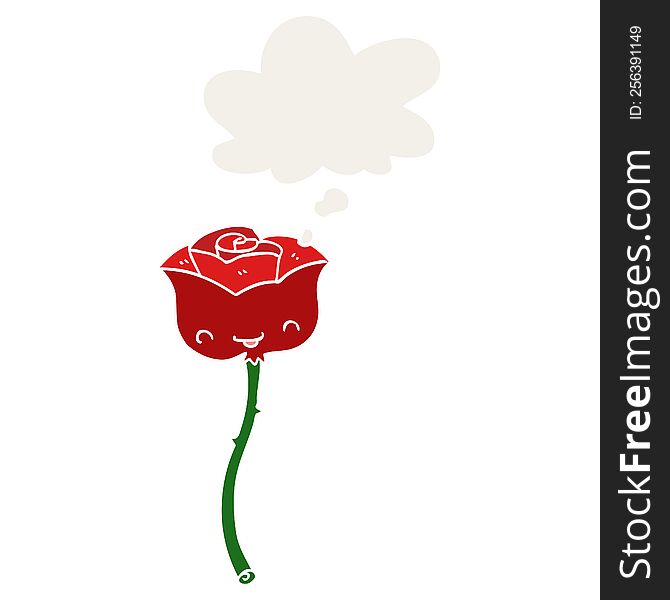 cartoon rose with thought bubble in retro style