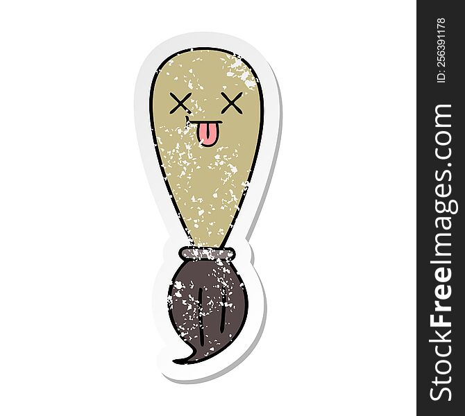 Distressed Sticker Of A Cute Cartoon Paint Brush