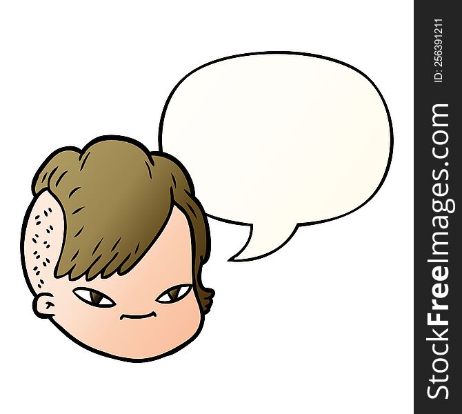 Cartoon Female Face And Speech Bubble In Smooth Gradient Style