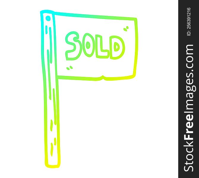 cold gradient line drawing of a cartoon sold sign