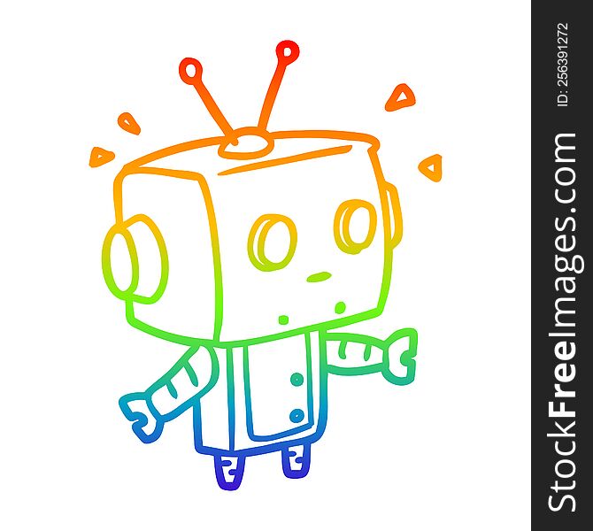 Rainbow Gradient Line Drawing Cute Surprised Robot