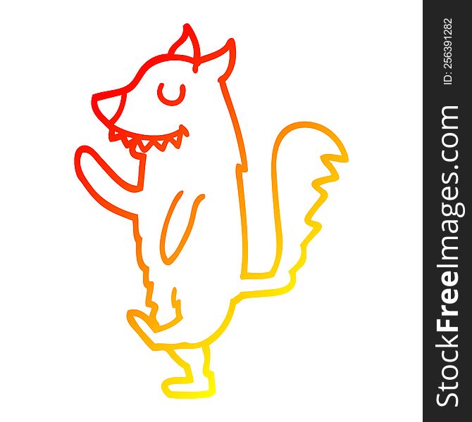 Warm Gradient Line Drawing Cartoon Fox Walking