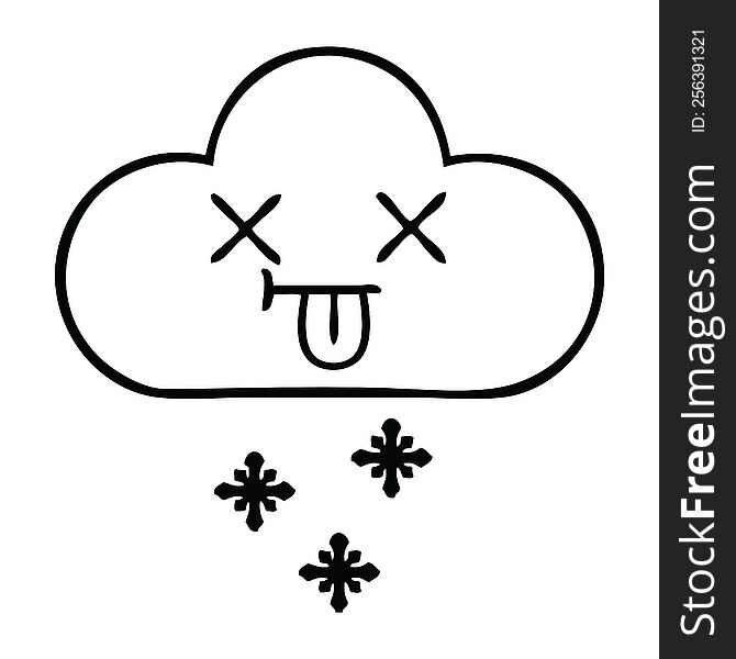 Line Drawing Cartoon Storm Snow  Cloud