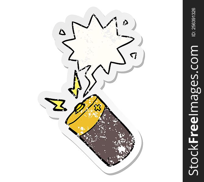 Cartoon Battery And Speech Bubble Distressed Sticker