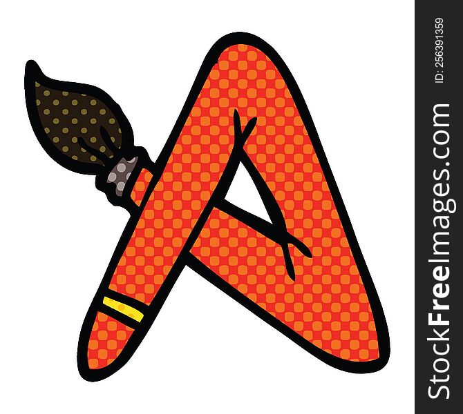 Comic Book Style Cartoon Paint Brush Bent Into Letter A