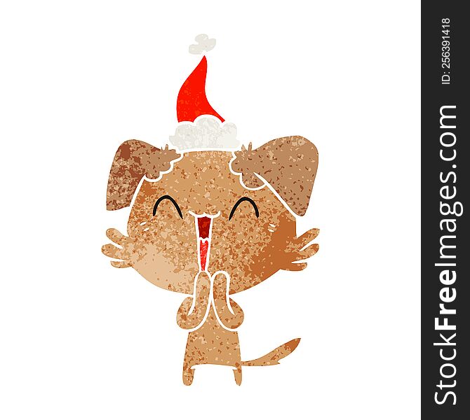 Laughing Little Dog Retro Cartoon Of A Wearing Santa Hat