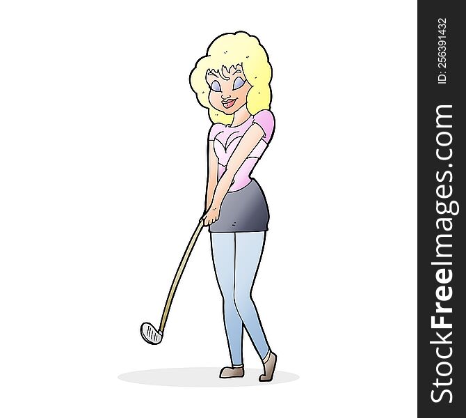 Cartoon Woman Playing Golf