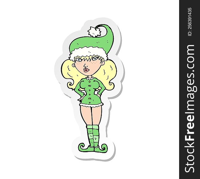 sticker of a cartoon santas helper woman