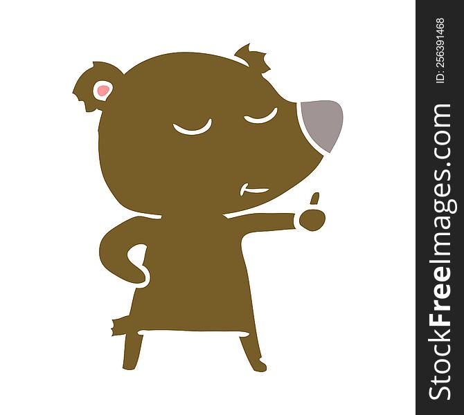 Happy Flat Color Style Cartoon Bear Giving Thumbs Up
