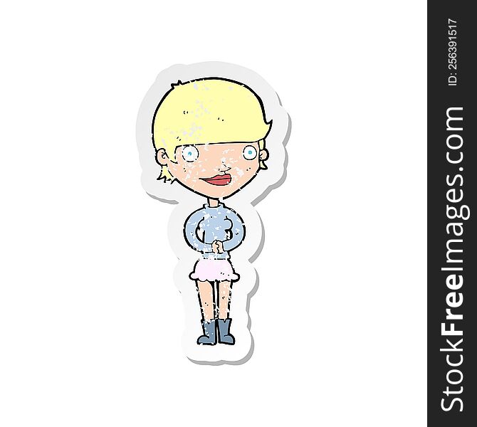 Retro Distressed Sticker Of A Cartoon Friendly Woman