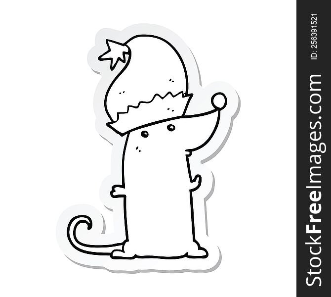 Sticker Of A Cartoon Rat Wearing Christmas Hat
